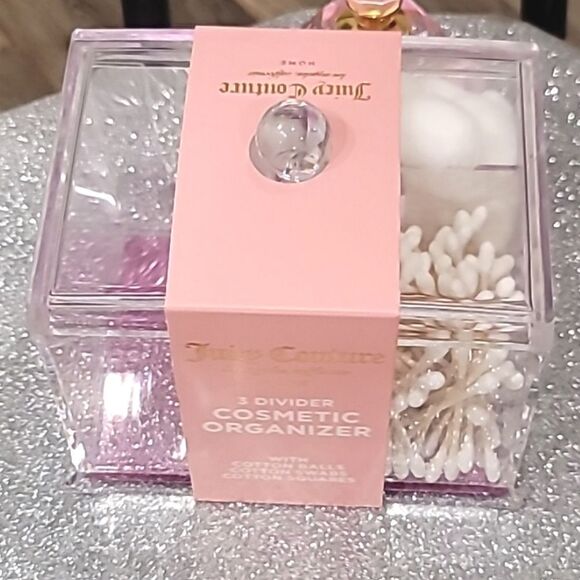Juicy Couture Acrylic 3Divider Cosmetic Organizer w/Cotton Balls, Swabs, Squares - Picture 4 of 11